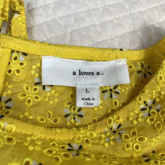 A Loves A Womens Floral Eyelet Ruffle Cottage Boho Yellow Top Size L Zip Back - Picture 4 of 11